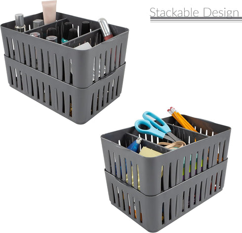 Simplify 3 Compartment Stackable Bin with Adjustable Dividers, Drawer Organizer, Storage Basket for Office, Desk