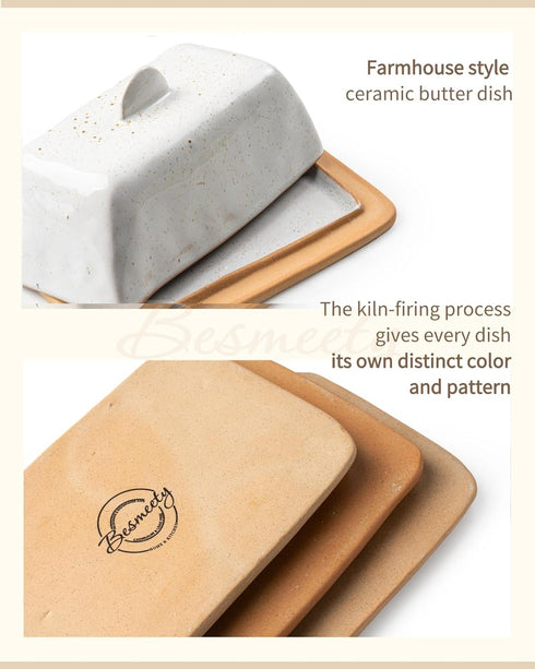 Countertop, 200g Besmeety Ceramic Butter Dish with Lid and Handle for European Butter Keeper, Farmhouse Decor (Grey)