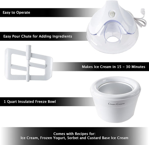 Frozen 1 Ice Cream Maker- Also Makes Sorbet, Yogurt Dessert, Quart Capacity Machine with Included Easy To Make Recipes