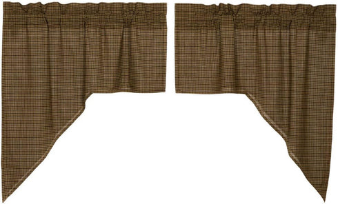 Tea Cabin Green Plaid Rod Pocket Cotton Kitchen Window Curtains, 36"x36"x16", Swag Pair