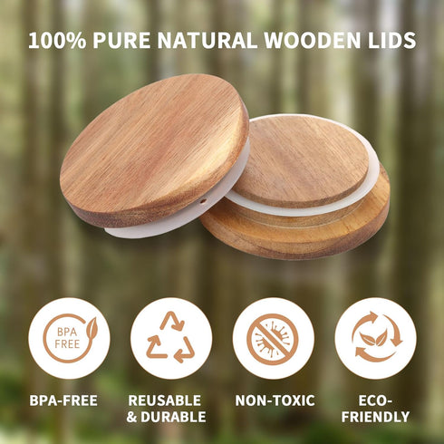 12 Pack 5 Oz Oui Yogurt Jar Lids | Natural Wooden Lids for Oui Yogurt Jars with Silicone Sealing Rings | Lids Only |