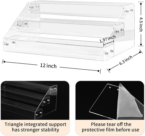 12" Acrylic Riser, 3-Tier Clear Perfume Organizer for Countertop, Sturdy Display for Decorative and Skincare Items
