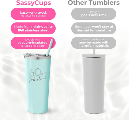 60th Birthday Tumbler - Stainless Steel Cup with Straw and Lid, Insulated Mug for Mom Birthday Party Favors