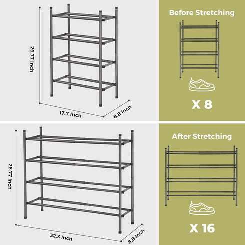 STORAGEIDEAS Closet, 4 Shoe Rack, Expandable Shoe Storage Organizer for Tier Metal Shoe Rack for Entryway, Adjustable