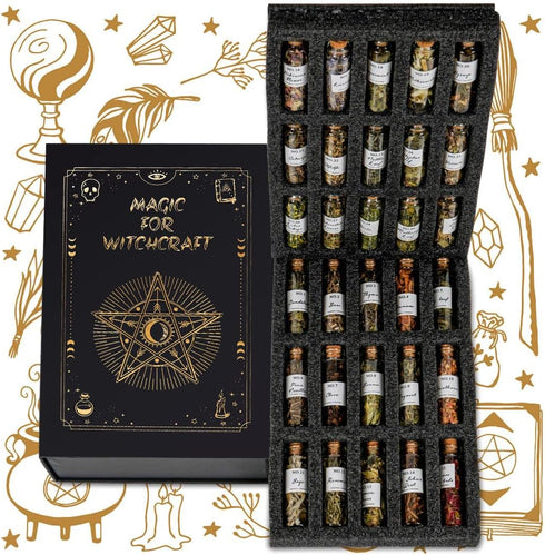 HOOMUU 30 Pack Witchcraft Herbs and Flowers, Essential Mixed Dried Herbal Box for Wicca Altar Rituals, Pagan Magic
