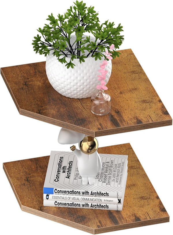 JJL Corner Wall Shelf, 10.4 Inch Wooden Corner Shelves, Set of 2 Floating