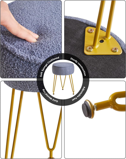 WBD009BU IBUYKE Teddy Velvet Round Footrest Stool Ottoman, Makeup Vanity Stool Side Table, Velvet Dressing Table Seat