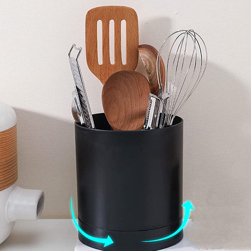 360 Degree Rotatable Large Kitchen Utensil Holder, Anti Slip Durable PP Chopstick Basket for Home Kitchen (Black)