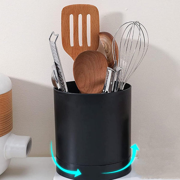 360 Degree Rotatable Large Kitchen Utensil Holder, Anti Slip Durable PP Chopstick Basket for Home Kitchen (Black)