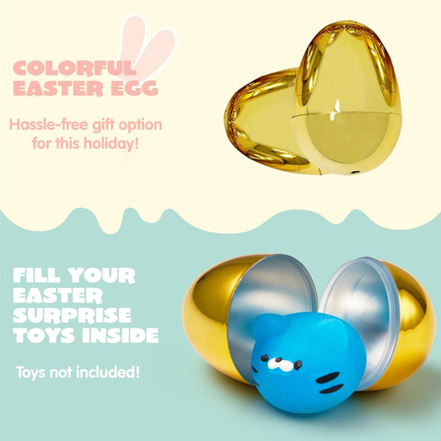18Pcs 2.3" JOYIN Gold Easter Eggs, Metallic Plastic Empty Eggs Fillable for Easter Hunt Supplies, Basket Stuffers, Toys