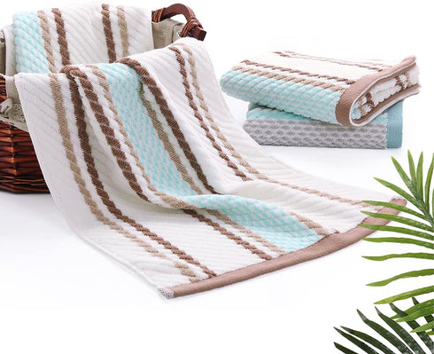 Pidada Hand Towels Set of 2, Striped Pattern 100% Cotton Soft Absorbent Decorative Towel for Bathroom