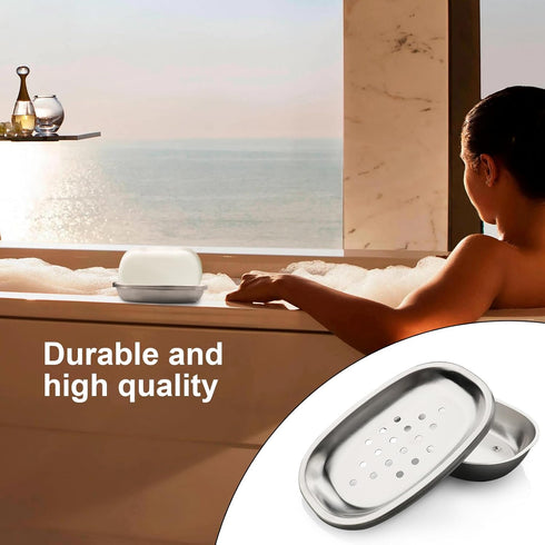 Miruchertter Countertop Stainless Steel Soap Dish with Double Layer Draining for Bathroom, Chrome Brushed Nickel Soap