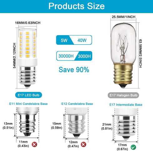 E17 LED Bulbs Dimmable 5W, 40W Incandescent Equivalent, Natural White 4000K, Fits Whirlpool Maytag GE Microwaves