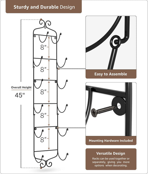 6 Sorbus Towel Rack Wall Mounted Metal Towel Holder for Bathroom Wall, Washcloth, Rolled Bath Towels, Spa, Gym, Camper