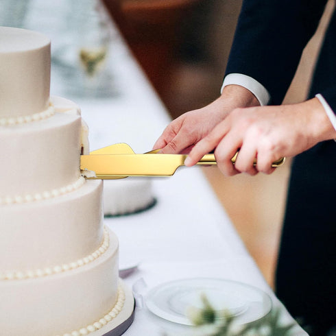 Wedding Cake Knife and Server Set, 2 Pcs Gold Stainless Steel Cake Cutter and Server, Perfect for Events, Dishwasher