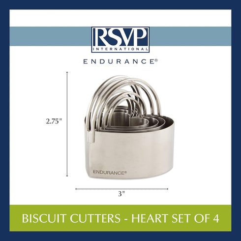RSVP International Endurance Heart Shape Biscuit Cutters, Set of 4, Stainless Steel