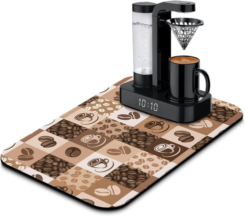 Coffee Bar Mat Accessories for Countertop, Super Absorbent Anti-Slip Silicone Dish Drying Mats, 19inx12in
