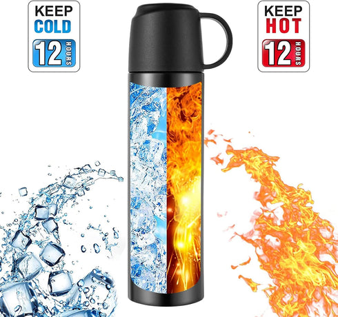 17oz Stainless Steel Insulated Vacuum Water Bottle, Double Walled Flask Thermos Cup, Leakproof Lid, Sport Travel Mug