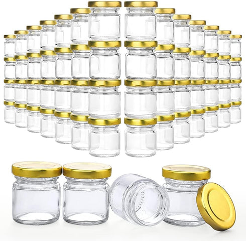 Folinstall 60 Pack Small Glass Jars with Lids, 1.5 oz Mini Honey