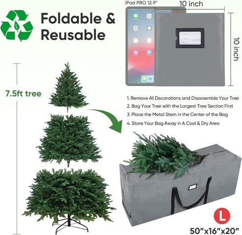 BALEINE 7.5 ft Christmas Tree Storage Bag, Heavy Duty Extra Large Bag with Reinforced Handles and Dual Zippers