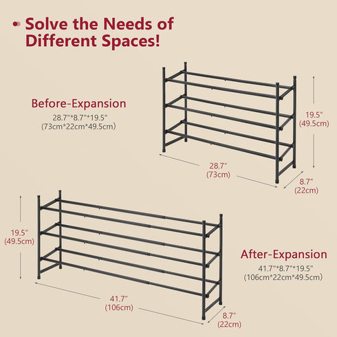 Closet 3 28-41Adjustable Closet, Tajsoon Expandable Shoe Rack for Tier, & Stackable Shoe Shelf Storage, Metal Shoe Rack