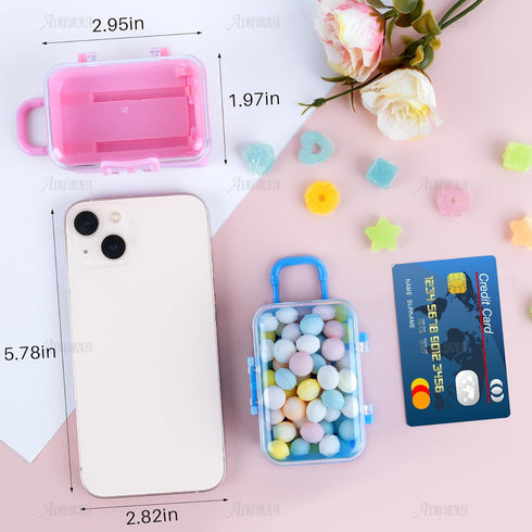 AUEAR 2 Pack Mini Suitcase Boxes, Plastic Candy Small Reception Gift Travel Case for Wedding Party Decoration (Pink &