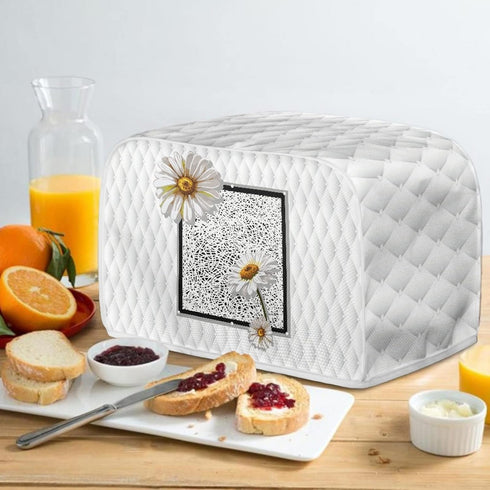 Daisy Print 4 Slice Toaster Covers White, Anti-Sputtering Dust Cover, Washable Kitchen Appliance Protector