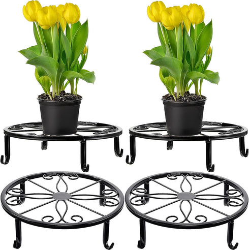 4 Pieces Metal Potted Plant Stand Round Iron Floor Flower Supports Holder