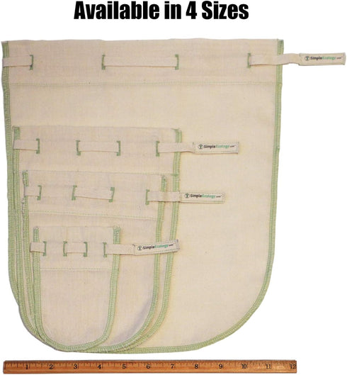 Worlds Best Reusable Organic Cotton Muslin Straining Bags - Set of 3 (M, S, XS) for Nut Milk, Cold Brew, Tea