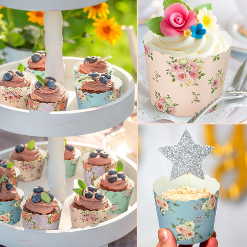 Uiifan 60 Pcs Floral Paper Baking Cups, Disposable Greaseproof Muffin Baking Cups for Party Decorations