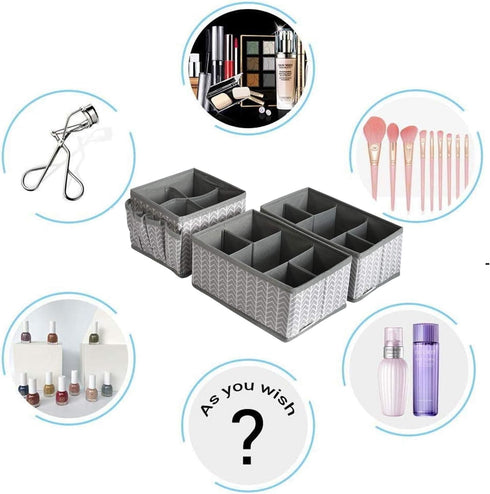 VERONLY Adjustable Cosmetic Storage Bins, Makeup Organizer and Drawer Divider Set of 3 for Bathroom (Grey)
