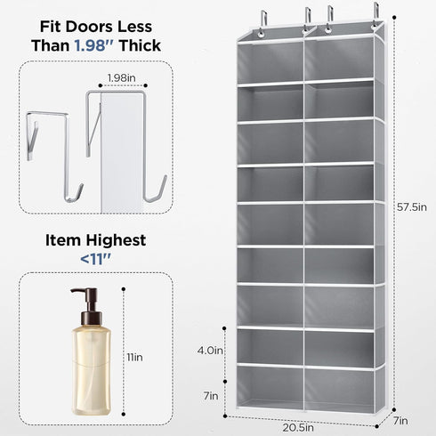 2 Pack 5-Tier 10 80 lbs Over The Door Organizer with Side Mesh Pockets & Clear Windows, Weight Capacity Hanging Storage