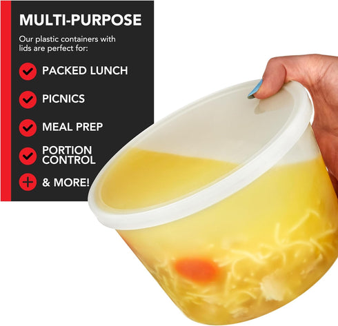 Stock Your Home 64 oz Plastic Deli Containers with Lids, 8 Pack Half Gallon Reusable Freezer Containers, Microwave Safe
