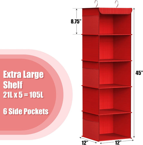 5 Closet Simple Houseware Shelf Hanging Organizer, Red
