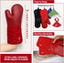 Klex Extra Long Silicone Oven Mitts, 932°F Heat Resistance with Quilted Cotton Liner, 2 Piece Set, 15 inch, Red