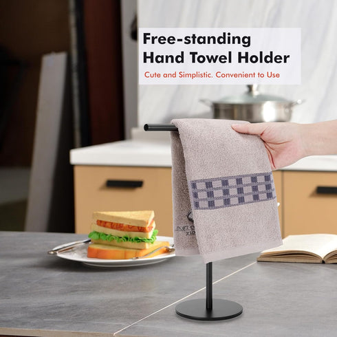 Black Hand Towel Holder Stand for Bathroom Vanity Countertop Stainless Steel T-Shape Freestanding Towel Rack Stand Towel Bar for Bathroom Kitchen (Black Matte) by exilon