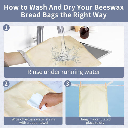 2 Pack Reusable Beeswax Bread Bags for Sourdough & Homemade Bread, Cotton Waxed Bags Keeps Fresh Longer XL Food Storage