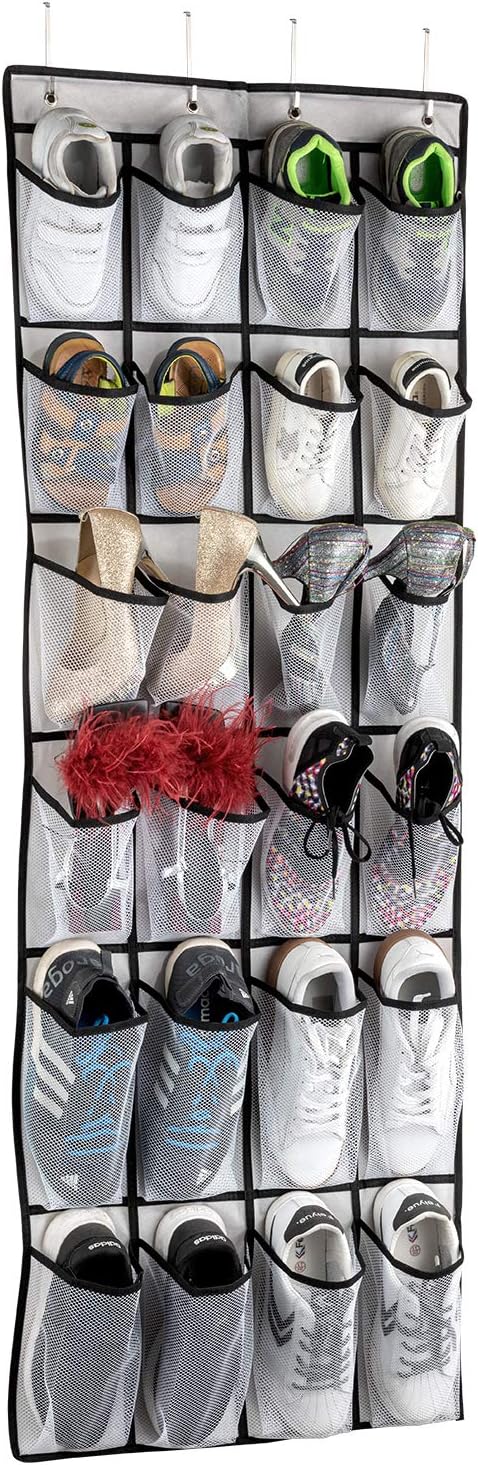 Over The Door Shoe Organizer: Hanging Shoe Rack with 24 Mesh Large Pockets for Men, Women, Kids
