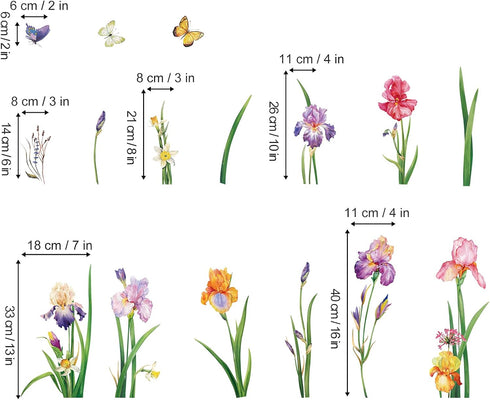 Decalmile Double Sided Iris Floral Spring Easter Garden Flower Window Clings & Stickers for Mom