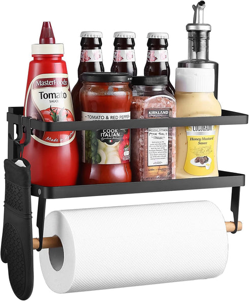 Magnetic Shelf with Paper Towel Holder for Fridge/Washing Machine/Garage, Magnet Kitchen Spice