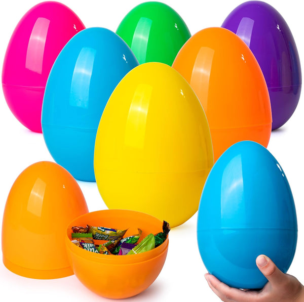 JOYIN 6 Pcs 7" Jumbo Plastic Easter Eggs, Bright Solid 6 Assorted