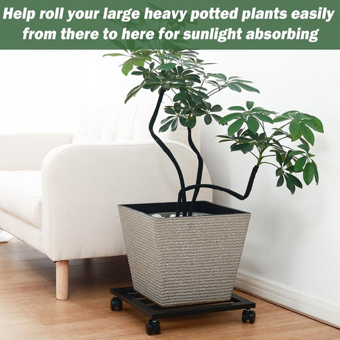 DEELF OUTLET 1 Packs 12 inches Large Metal Plant Caddy with PU Wheels Square Planter Dolly Pot Mover Rollers Wrought