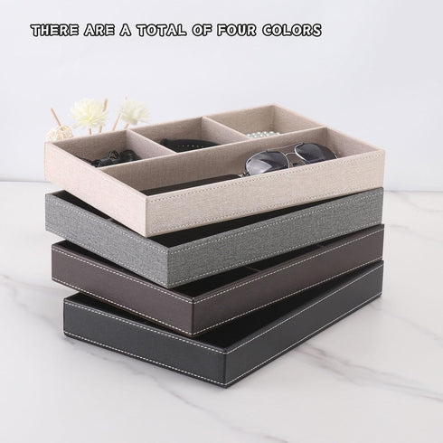 Desktop Storage Organizer, Nightstand or Dresser Valet Tray, PU Leather Drawer Storage Box