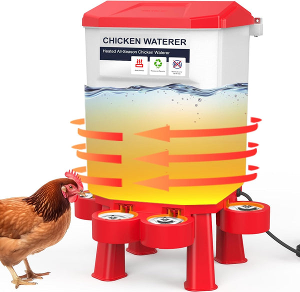 Hanging Heated Chicken Waterer, 2 Gallon Plastic Chicken Water Heater Heated Poultry