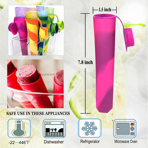 Wpunwen 6 Pcs Silicone Ice Pop Molds with Lids, Durable Reusable Popsicle Tubes for Kids, Multi-color