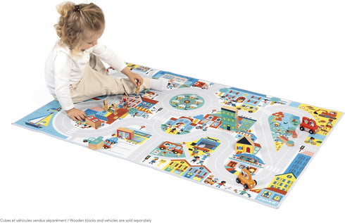 120 78cm 2 J05910 Janod - Children's Car Rug - City Theme - Soft & Non-Slip - Urban Pattern - Play Rug for Girls