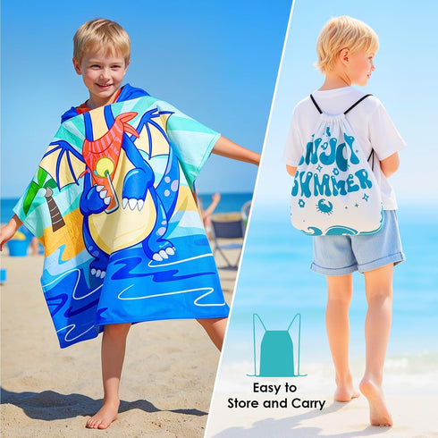 Ythuil Backpack, 30"x 25" 3-10 Dragon Hooded Towels for Kids, with Kids Beach Towel for Years, Dragon Gifts for Boys