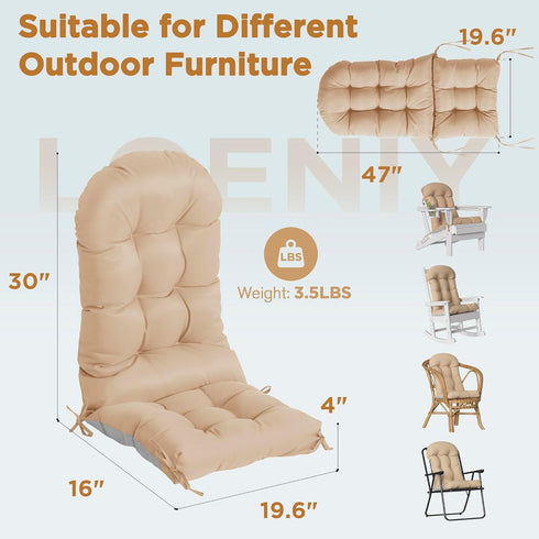 47x19.6x4 Inch, Adirondack Chair Cushion, Extra Thick High Back Rocking Chair Cushion Folding Patio Pads with Ties