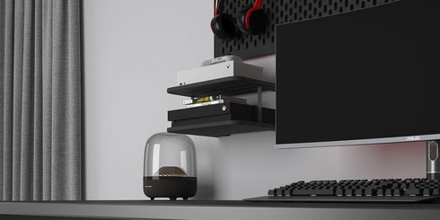 Black Projector Wall Shelf/Floating Under TV Game Double Shelf Stand for Xbox, Router/Entertainment Center, Projector
