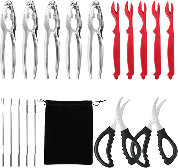 Upoomart Crab Crackers and Tools,18-Pieces Seafood Tools Set Includes 5 Crab Crackers, 5